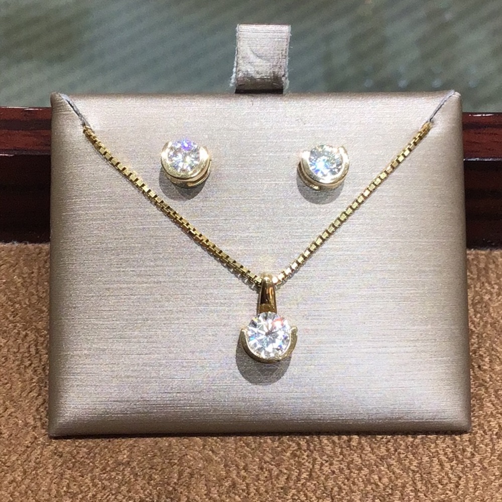 14Kt Gold Moissanite Pendant and Earrings Set